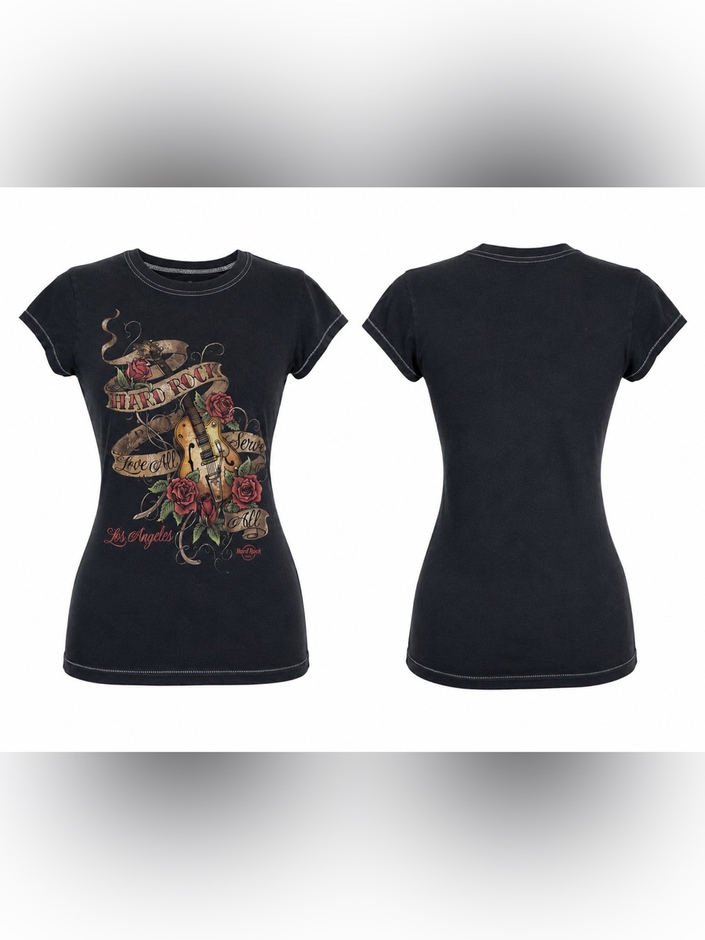 Y2K Rocker Graphic Tee Black - Hard Rock Cafe Los Angeles Guitar Roses - M - Picture 1 of 5